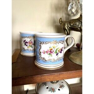 Past Times Trembly Rose Floral Blue Fine Bone China Mug 2 Pieces Victorian Style